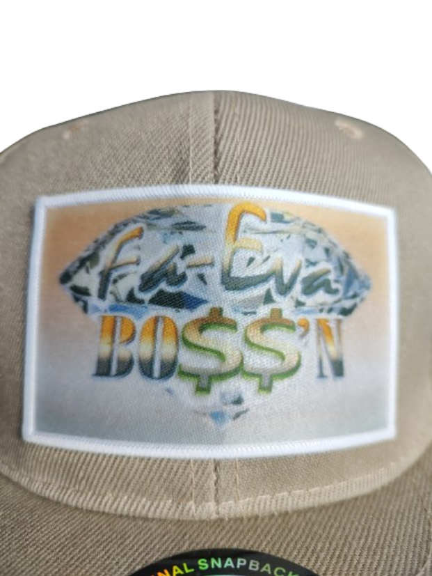 Fa-Eva Boss'n Diamond and Money Signs White Frame 6 Panel Flat Bill Hat Brown www.justsaynpromos.com