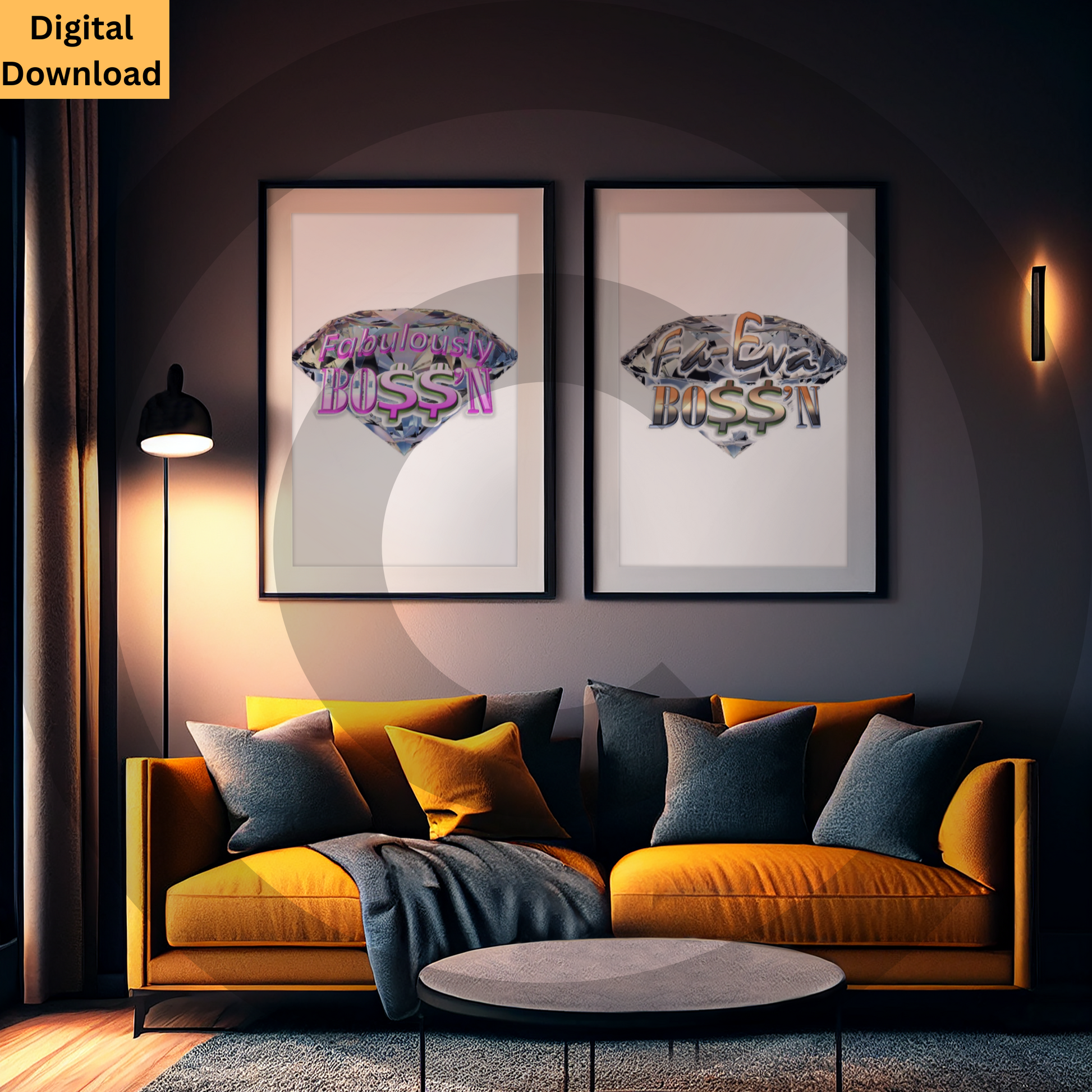 Boss'n digital wall art set featuring 'Fa-Eva Boss'n' and 'Fabulously Boss'n' quotes

Motivational boss lady printable wall decor for office or home

Boss'n Digital Wall Art Set of 2 www.justsaynpromos.com