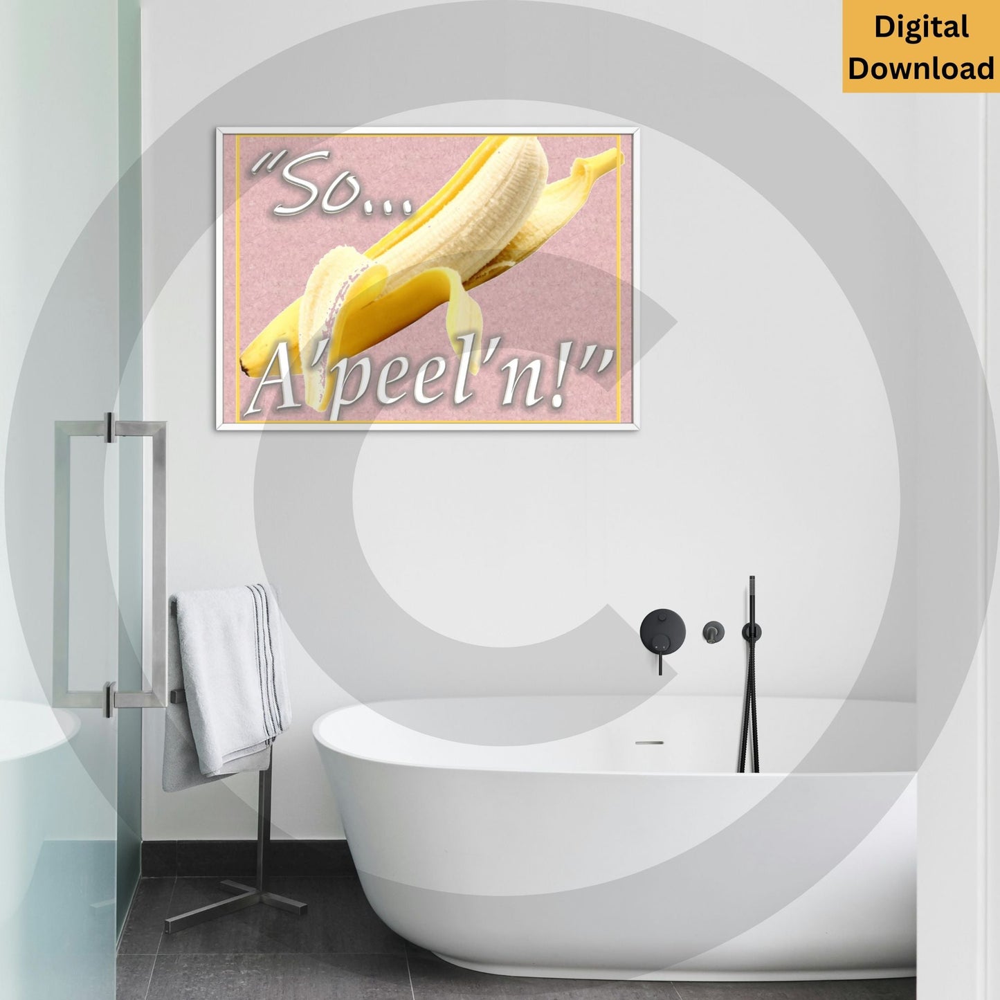 So... A'peel'n! banana pun digital wall art printable

Funny banana illustration with playful typography instant download

So... A'peel'n! funny banana digital wall art download

Body positivity printable decor with banana illustration

So... A'peel'n! Digital Wall Art www.justsaynpromos.com