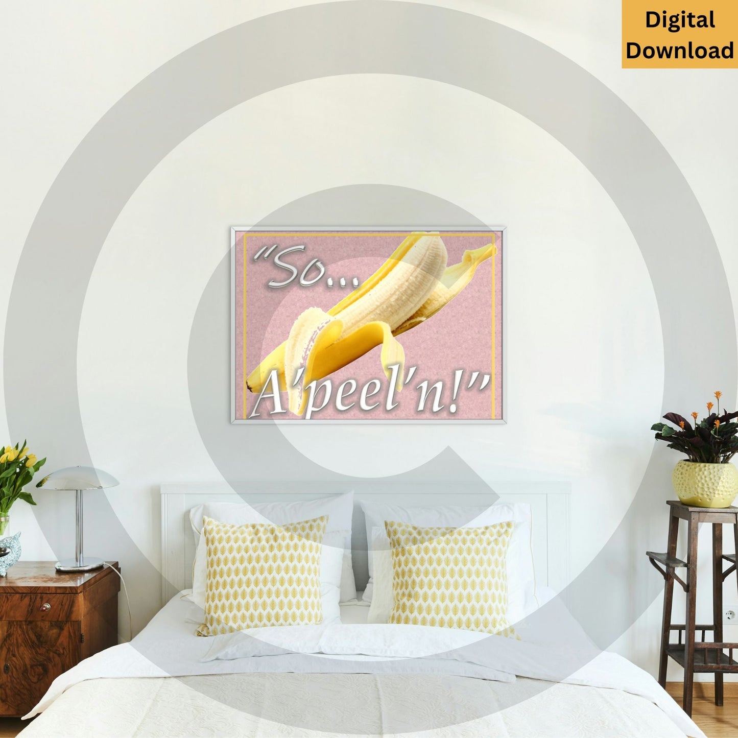 So... A'peel'n! banana pun digital wall art printable

Funny banana illustration with playful typography instant download

So... A'peel'n! funny banana digital wall art download

Body positivity printable decor with banana illustration

So... A'peel'n! Digital Wall Art www.justsaynpromos.com