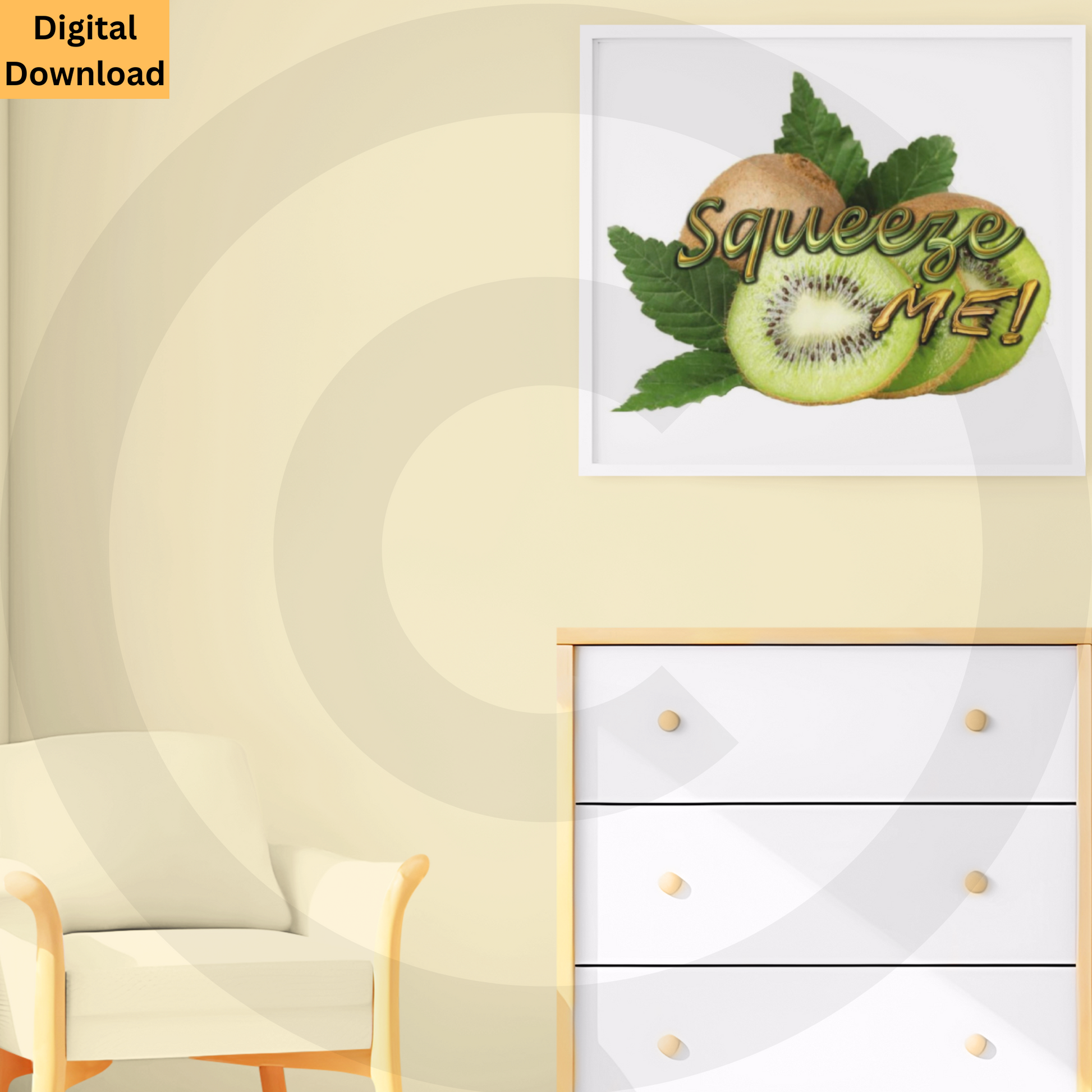 Squeeze Me! kiwi pun digital wall art printable
Cute kiwi fruit illustration with playful typography instant download
Cute fruit-themed nursery decor instant download
www.justsaynpromos.com