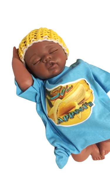 So Appeel’n blue toddler tee glitter banana hand-pressed  
Glitter banana toddler shirt 12 months
www.justsaynpromos.com