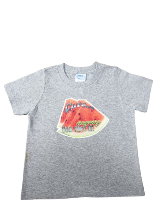 Cute anyway you slice it gray toddler tee glitter watermelon hand-pressed  
Gray watermelon toddler shirt 18 months
www.justsaynpromos.com