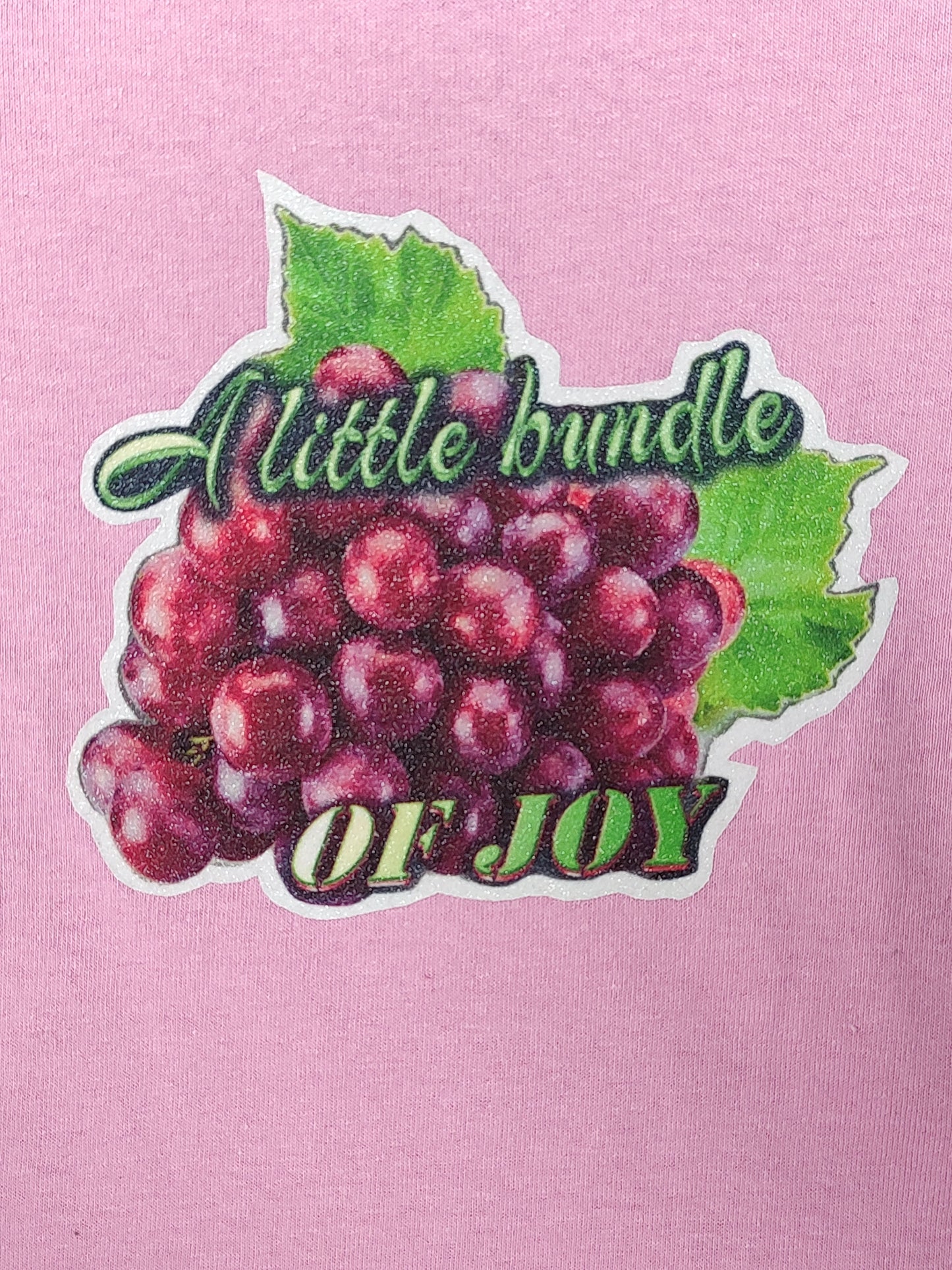 A Little Bundle of Joy pink toddler tee glitter grapes hand pressed  
Bundle of joy toddler shirt pink grape graphic 18 months
www.justsaynpromos.com
