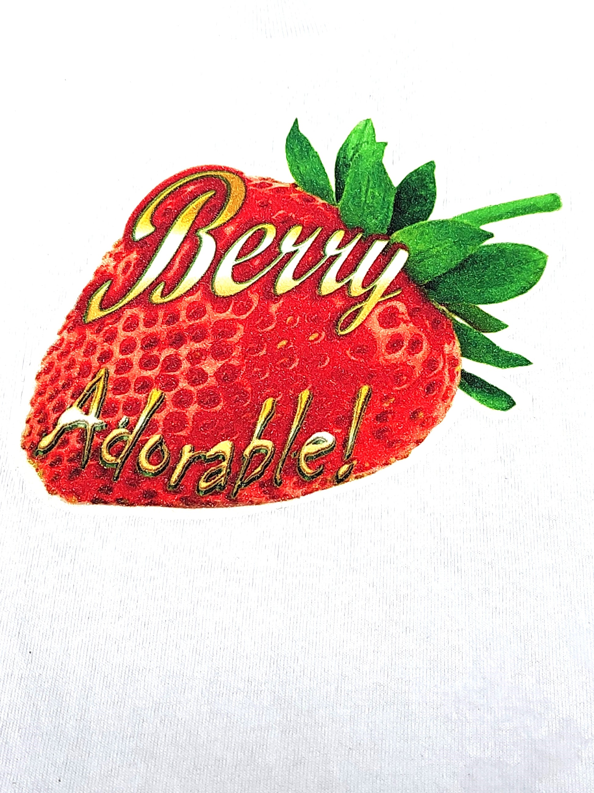Berry Adorable white toddler tee glitter strawberry hand pressed  
Fruit themed baby tee white for 12 month old
www.justsaynpromos.com