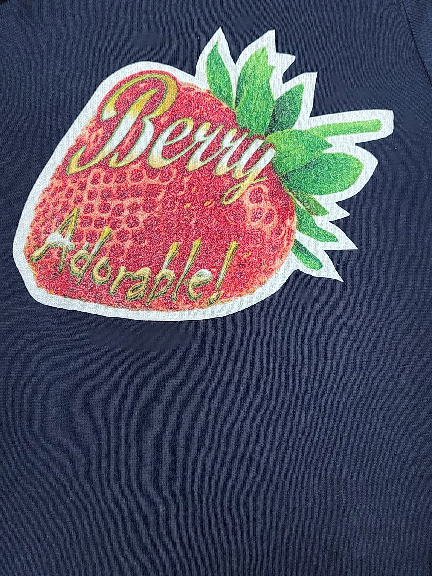 Berry Adorable navy blue baby bodysuit glitter strawberry hand pressed
Fruit-themed navy baby romper 18 month berry cute gift outfit

www.justsaynpromos.com