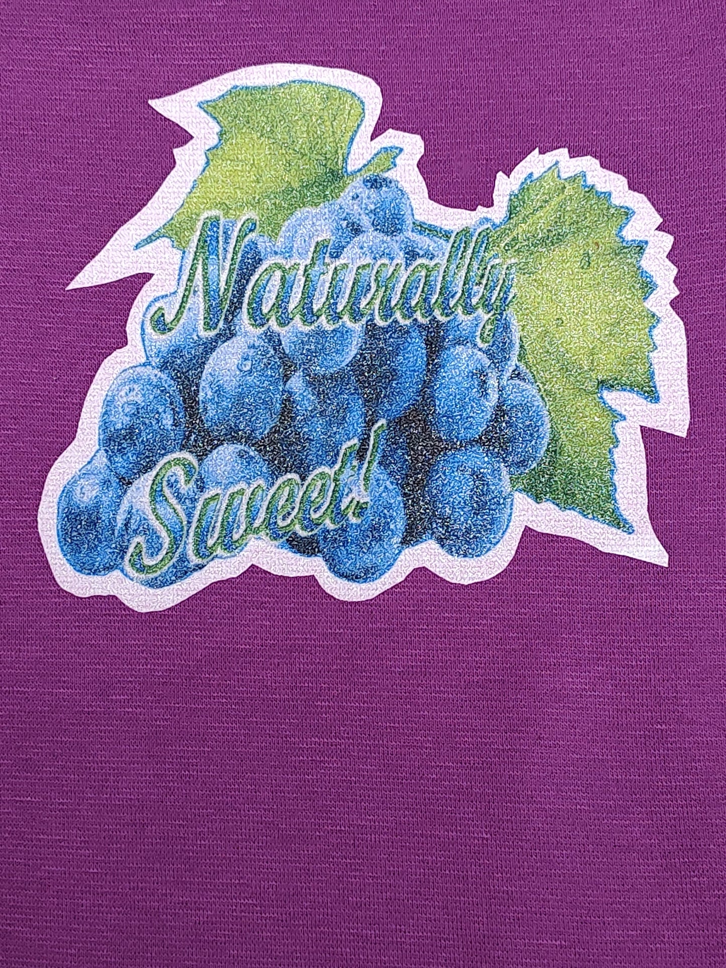 Naturally Sweet purple baby bodysuit glitter blue grapes hand-pressed  
Purple fruit themed baby romper glitter grape onesie 12-18 months
www.justsaynpromos.com