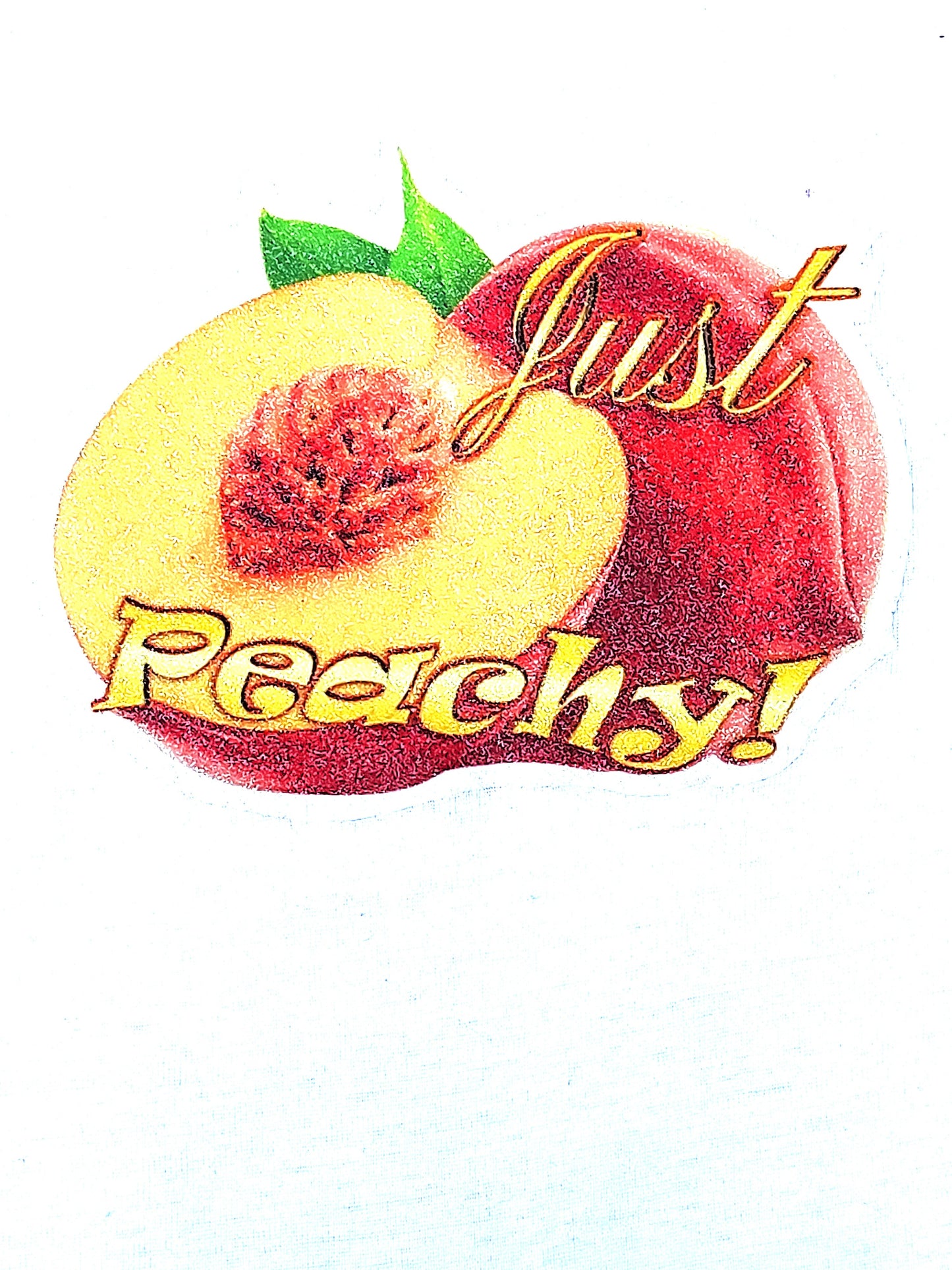 Just Peachy white baby bodysuit glitter peach hand-pressed  
Fruit-themed baby bodysuit white 18 months
White www.justsaynpromos.com