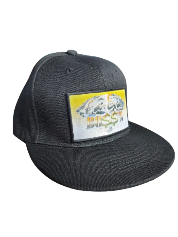 Fa-Eva Boss'n Diamond  and Money Signs Black Frame 6 Panel Flat Bill Hat Black www.justsaynpromos.com