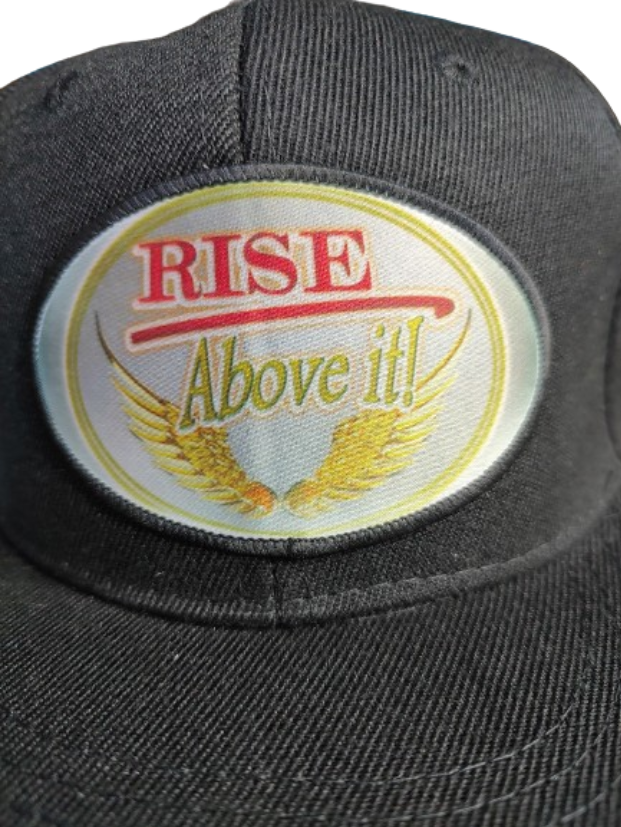 Rise Above It! Wings Black Frame 6 Panel Flat Bill Hat Black www.justsaynpromos.com