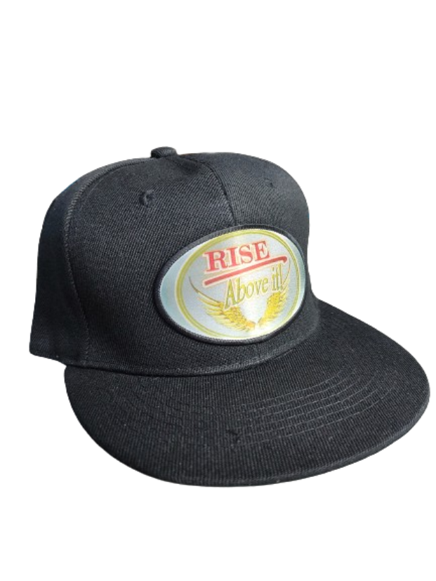 Rise Above It! Wings Black Frame 6 Panel Flat Bill Hat Black www.justsaynpromos.com