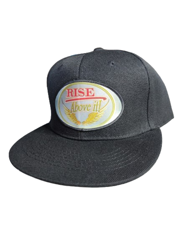 Rise Above It! Wings Black Frame 6 Panel Flat Bill Hat Black www.justsaynpromos.com