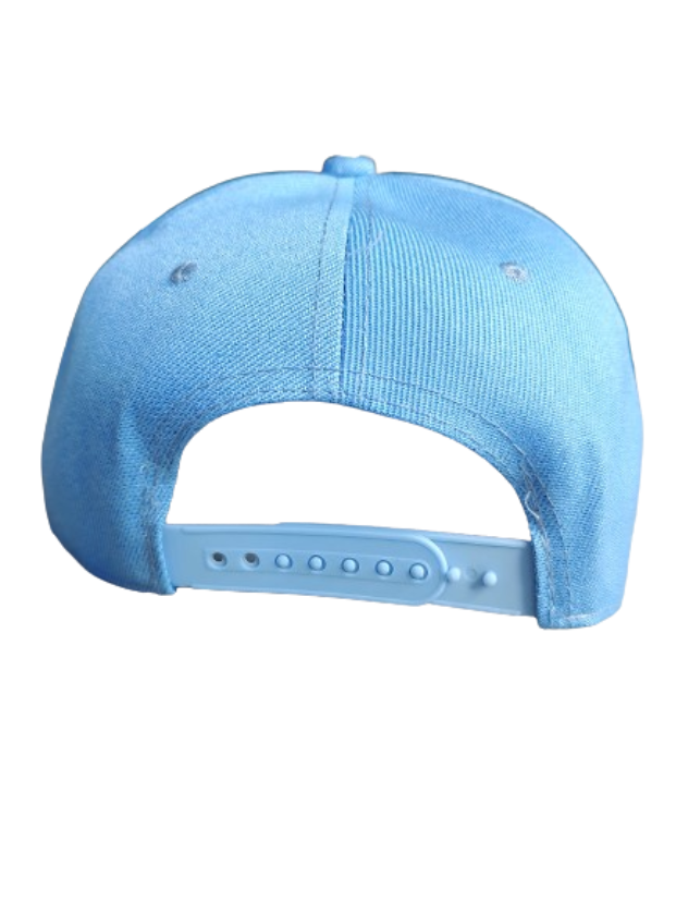 Push Through Cross Black Frame 6 Panel Flat Bill Hat Blue www.justsaynpromos.com