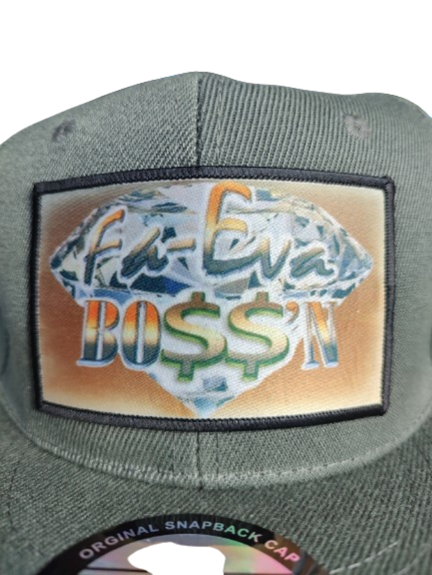 Fa-Eva Boss'n Diamond and Money Signs Black Frame 6 Panel Flat Bill Hat Green www.justsaynpromos.com