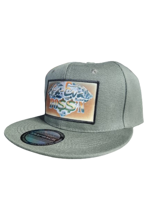 Fa-Eva Boss'n Diamond and Money Signs Black Frame 6 Panel Flat Bill Hat Green www.justsaynpromos.com
