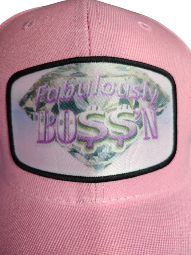 Fabulously Boss'n Diamond Black Frame 6 Panel Baseball Hat Pink www.justsaynpromos.com
