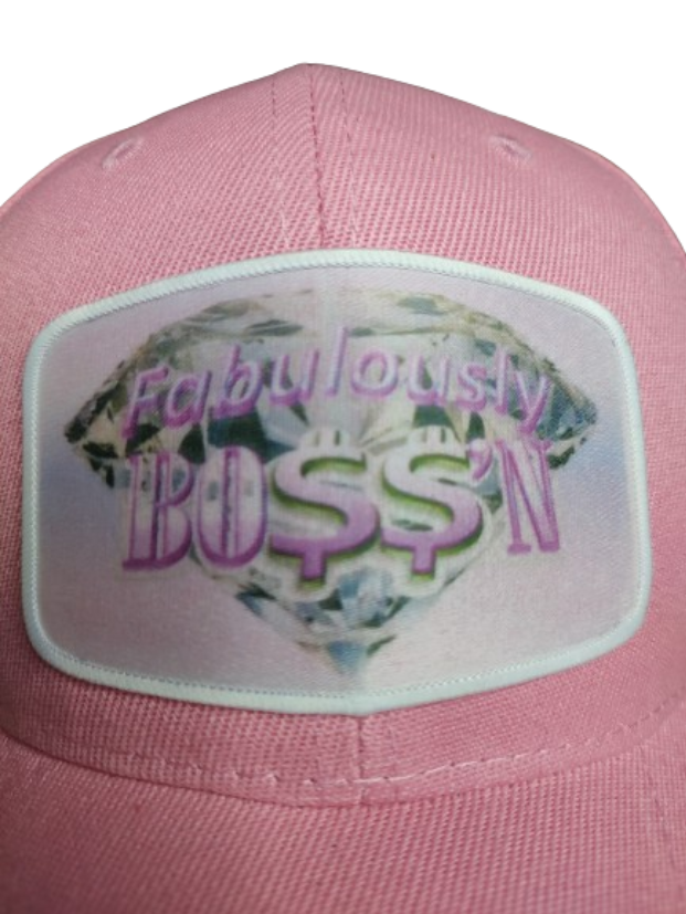 Fabulously Boss'n Diamond White Frame 6 Panel Baseball Hat Pink www.justsaynpromos.com