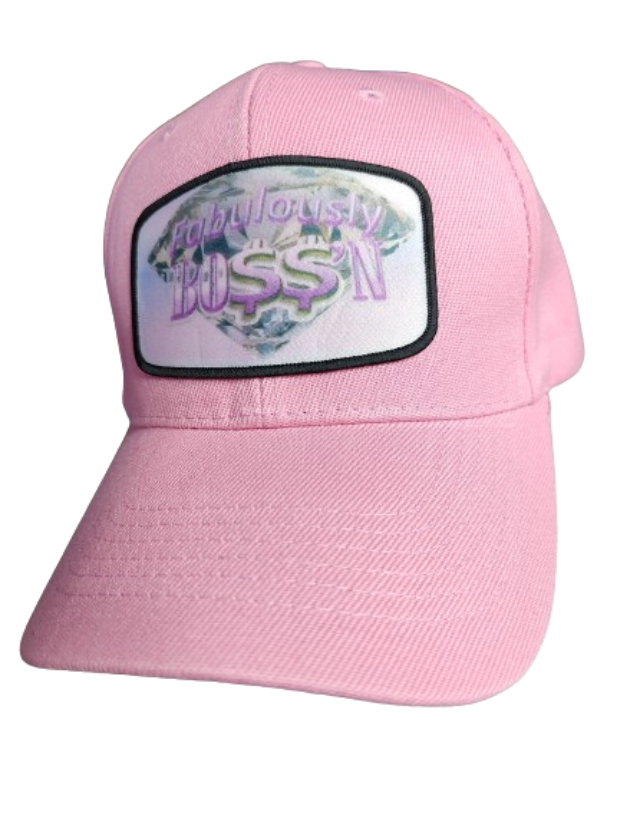 Fabulously Boss'n Diamond Black Frame 6 Panel Baseball Hat Pink www.justsaynpromos.com