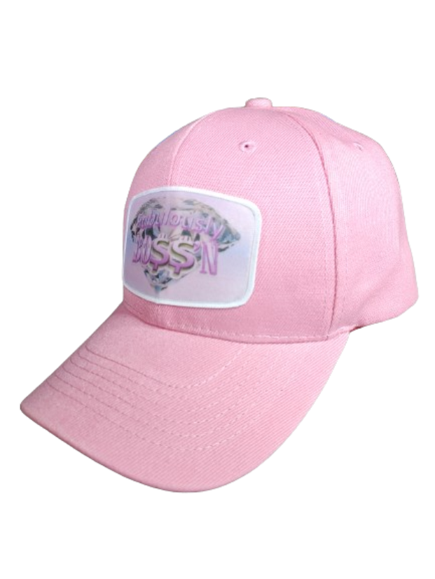 Fabulously Boss'n Diamond White Frame 6 Panel Baseball Hat Pink www.justsaynpromos.com