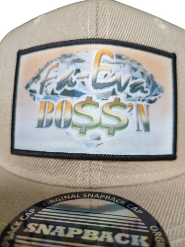 Fa-Eva Boss'n Diamond and Money Signs Black Frame 6 Panel Flat Bill Hat Brown www.justsaynpromos.com