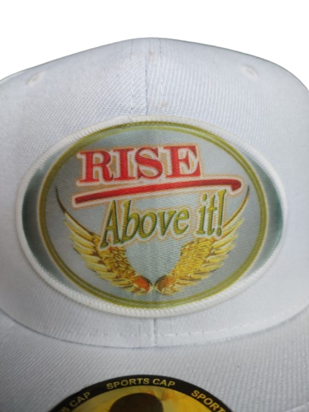 Rise Above It! Wings White Frame 6 Panel Flat Bill Hat White www.justsaynpromos.com