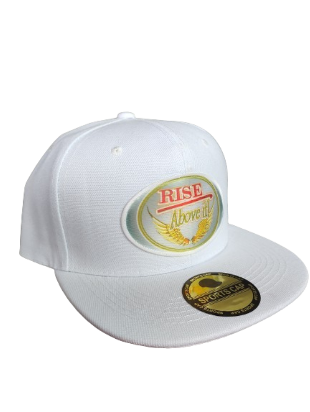 Rise Above It! Wings White Frame 6 Panel Flat Bill Hat White www.justsaynpromos.com