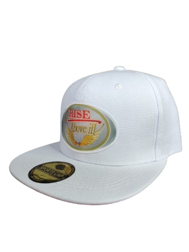 Rise Above It! Wings White Frame 6 Panel Flat Bill Hat White www.justsaynpromos.com
