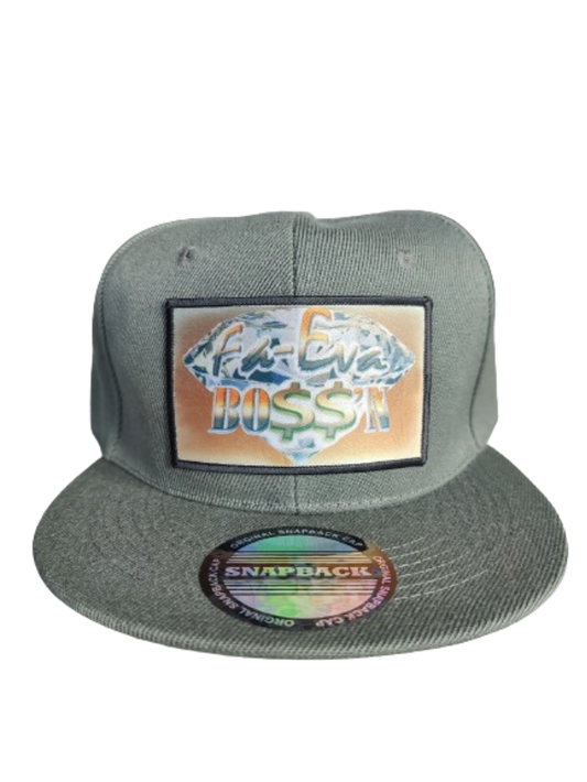 Fa-Eva Boss'n Diamond and Money Signs Black Frame 6 Panel Flat Bill Hat Green www.justsaynpromos.com