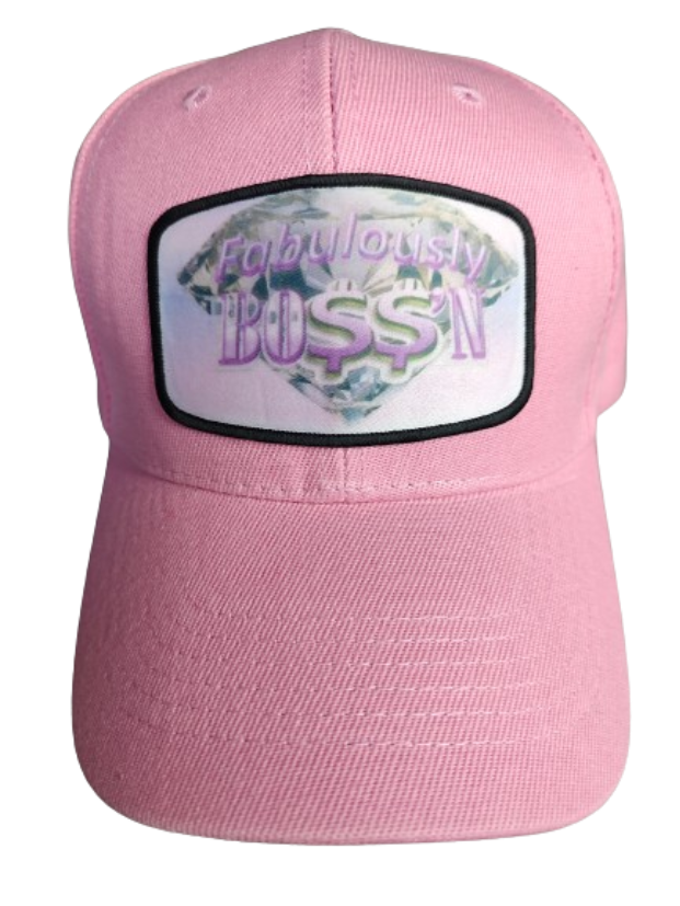 Fabulously Boss'n Diamond Black Frame 6 Panel Baseball Hat Pink www.justsaynpromos.com