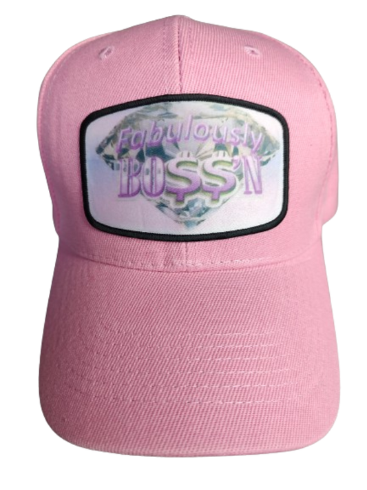 Fabulously Boss'n Diamond Black Frame 6 Panel Baseball Hat Pink www.justsaynpromos.com