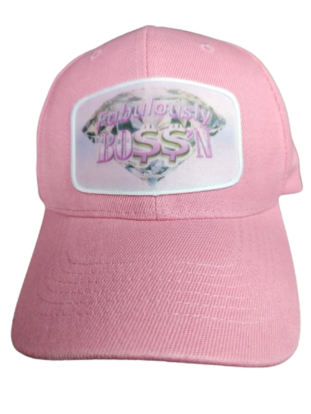 Fabulously Boss'n Diamond White Frame 6 Panel Baseball Hat Pink www.justsaynpromos.com
