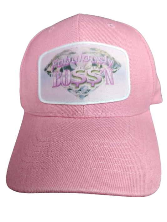 Fabulously Boss'n Diamond White Frame 6 Panel Baseball Hat Pink www.justsaynpromos.com