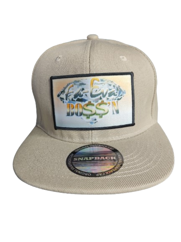 Fa-Eva Boss'n Diamond and Money Signs Black Frame 6 Panel Flat Bill Hat Brown www.justsaynpromos.com