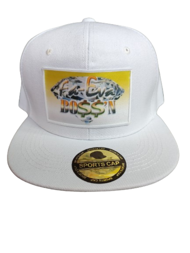 Fa-Eva Boss'n Diamond and Money Signs White Frame 6 Panel Flat Bill Hat White www.justsaynpromos.com