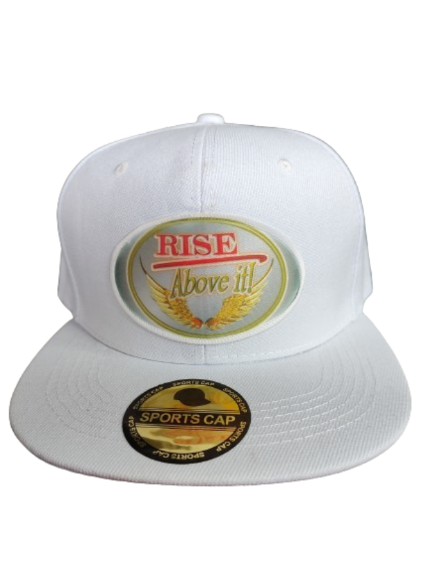 Rise Above It! Wings White Frame 6 Panel Flat Bill Hat White www.justsaynpromos.com
