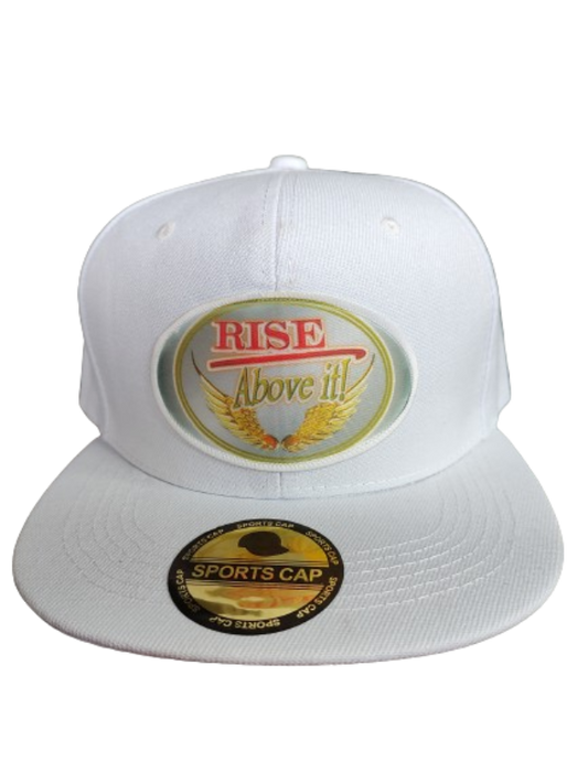 Rise Above It! Wings White Frame 6 Panel Flat Bill Hat White www.justsaynpromos.com