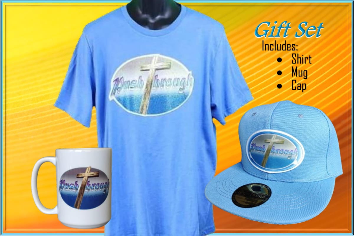 Push Through gift set blue glitter tee 15 oz mug and hat faith-based bundle

Push Through gift set blue glitter tee mug hat with cross design

Christian empowerment bundle blue tee mug and flat‑bill hat

Unisex cross tee mug hat set motivational gift bundle

Push Through Gift Set - Blue www.justsaynpromos.com