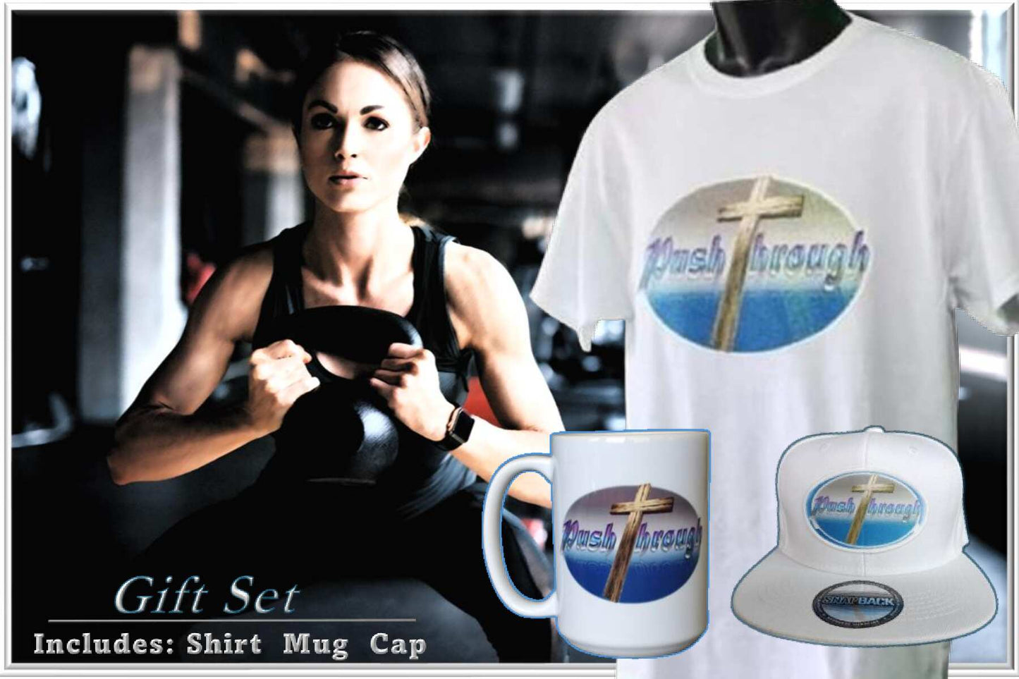 Push Through white glitter tee mug hat gift set faith-based unisex cross bundle

White cross tee mug hat set motivational gift bundle for him or her

Push Through Gift Set - White www.justsaynpromos.com