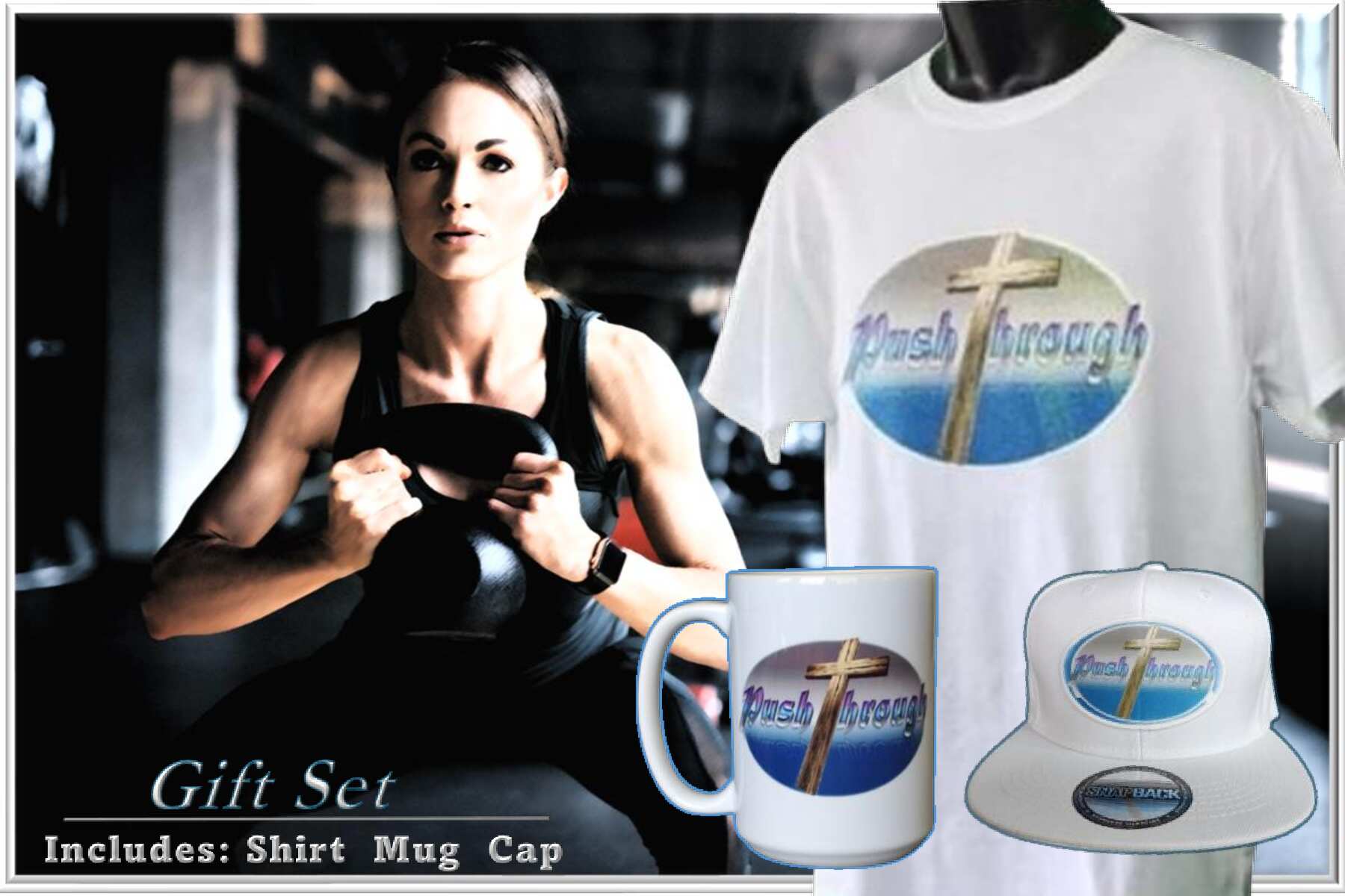 Push Through white glitter tee mug hat gift set faith-based unisex cross bundle

White cross tee mug hat set motivational gift bundle for him or her

Push Through Gift Set - White www.justsaynpromos.com