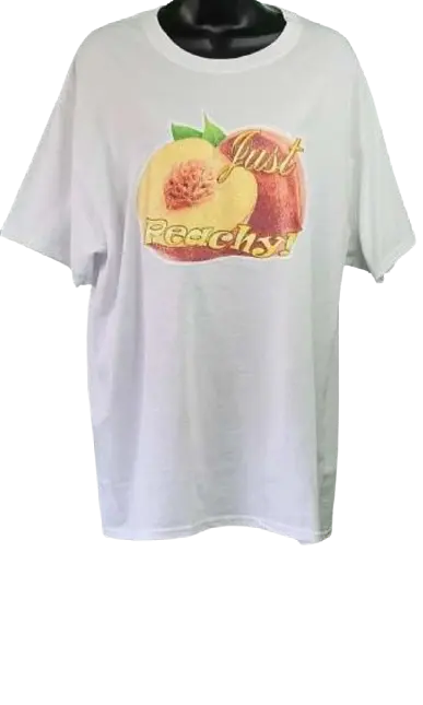 Just Peachy! 🍑 Adult Unisex Graphic Tee - Medium - White www.justsaynpromos.com