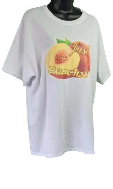 Just Peachy! 🍑 Adult Unisex Graphic Tee - Medium - White www.justsaynpromos.com