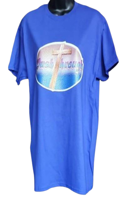 Push Through! Glitter Cross Graphic Tee – Inspirational Unisex T-Shirt in Blueish Purple, Hand Pressed by Just Say’n Promos – Retro Faith-Based Apparel with Uplifting Message and Sparkle.
www.justsaynpromos.com