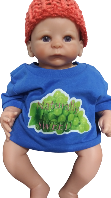 Naturally Sweet blue toddler tee glitter green grapes hand-pressed  
Blue fruit themed toddler shirt 12 months
www.justsaynpromos.com