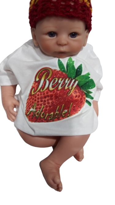 Berry Adorable white toddler tee glitter strawberry hand pressed  
Fruit themed baby tee white for 12 month old
www.justsaynpromos.com