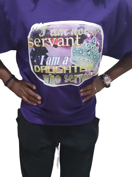 I am Not a Servant. I am a Daughter Who Serves. 👑 Adult Unisex Graphic Tee - Large - Dark Purple www.justsaynpromos.com