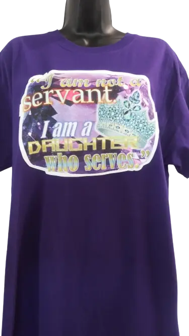 I am Not a Servant. I am a Daughter Who Serves. 👑 Adult Unisex Graphic Tee - Large - Dark Purple www.justsaynpromos.com