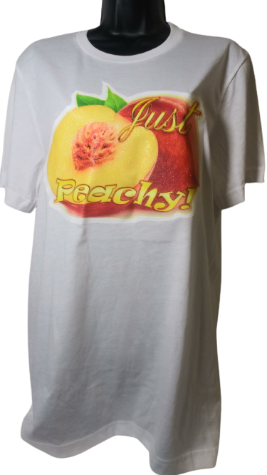 Just Peachy! Glitter Tee with Peach Graphic – Retro Feel-Good Unisex T-Shirt in White or Black, Sizes M–4XL, Hand Pressed by Just Say’n Promos – Uplifting Fruit-Inspired Apparel with Sparkle
www.justsaynpromos.com